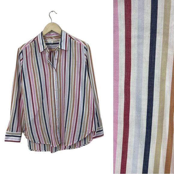 Xirena Small Button Shirt Striped Long Sleeve Cotton Top USA Made Womens - Picture 1 of 16